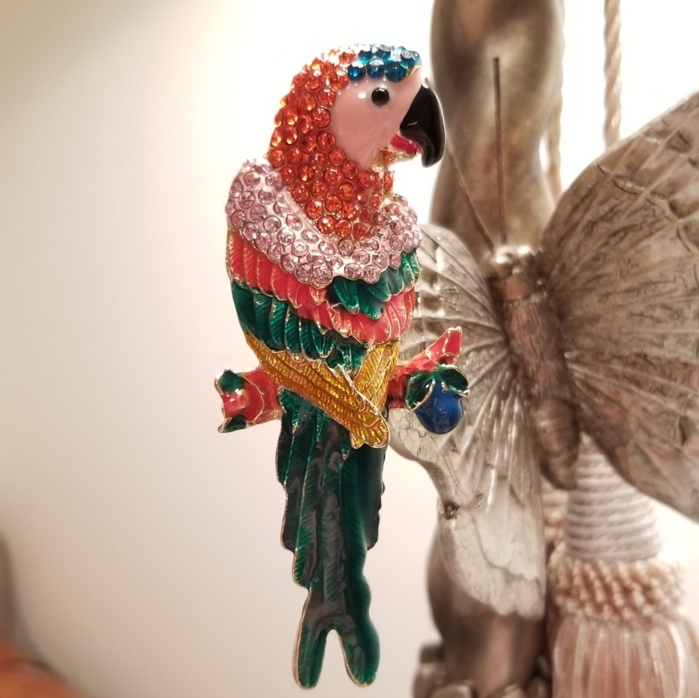 Huge Colorful Parrot Brooch Pin Pendant   NWT